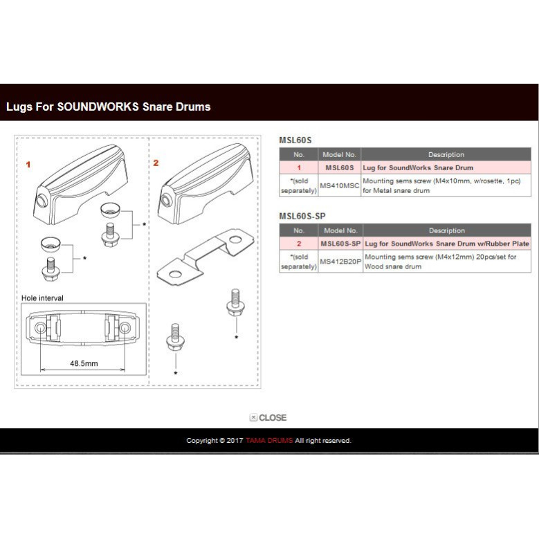 Tama MSL60S-SP Soundworks Lug for Snare - Chrome