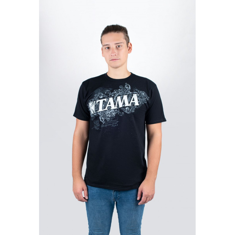 Tama TT11FLOBK-L t-shirt in black with Flourish Tee print