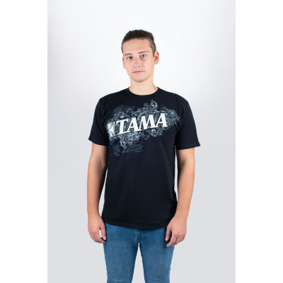 Tama TT11FLOBK-S t-shirt in black with Flourish Tee print