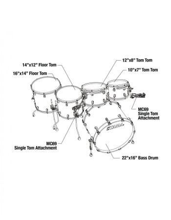 Tama WBS52RZS-PBK Starclassic Walnut/Birch Lacquer Shell Kit 5 pcs - Piano Black/Chrome HW