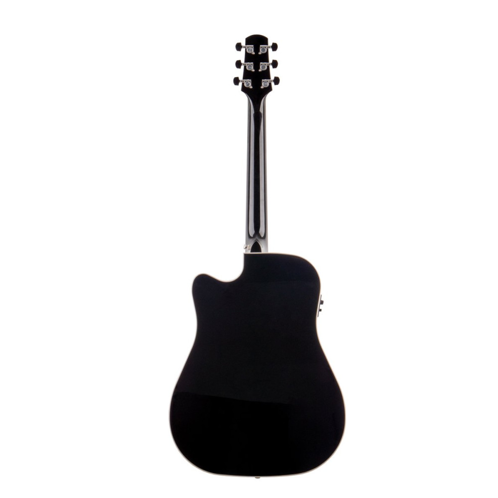 Walden WAD640CEB-B-W Steel String Guitar, Dreadnought, solid top, black gloss, cutaw ay, EQ,bag