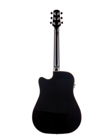 Walden WAD640CEB-B-W Steel String Guitar, Dreadnought, solid top, black gloss, cutaw ay, EQ,bag