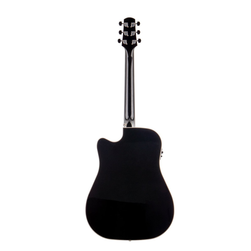 Walden WAD640CEB-B-W Steel String Guitar, Dreadnought, solid top, black gloss, cutaw ay, EQ,bag