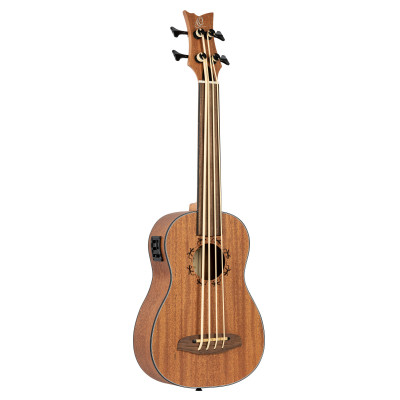 UKULELE BASS 4-STR. ORTEGA STD MAHOG.LIZARD ROSETTE,SATIN B-STOCK,FRETL.,MAGUSUKE PRE