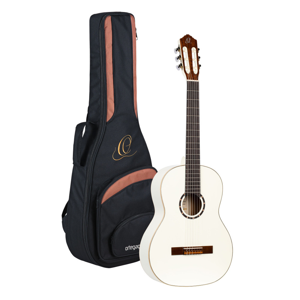 NYLON 6-STR. GUITAR ORTEGA WHITE, MAHOGANY BODY, SPRUCE B-STOCK, INCL. GIGBAG
