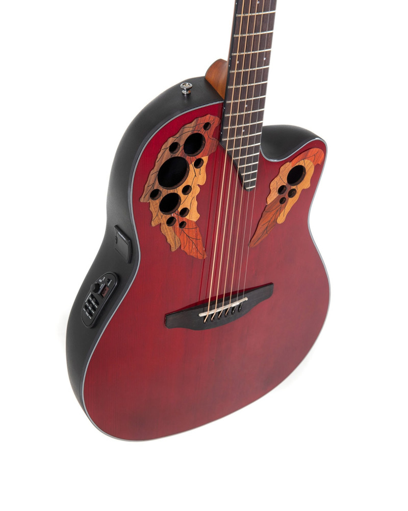 Ovation E – akustická kytara Celebrity Elite Mid Cutaway Ruby Red