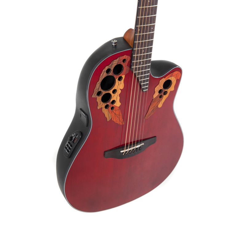 Ovation E – akustická kytara Celebrity Elite Mid Cutaway Ruby Red
