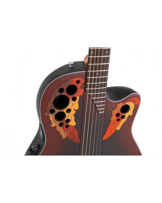 Ovation E – akustická kytara Celebrity Elite Mid Cutaway Reverse Red Burst