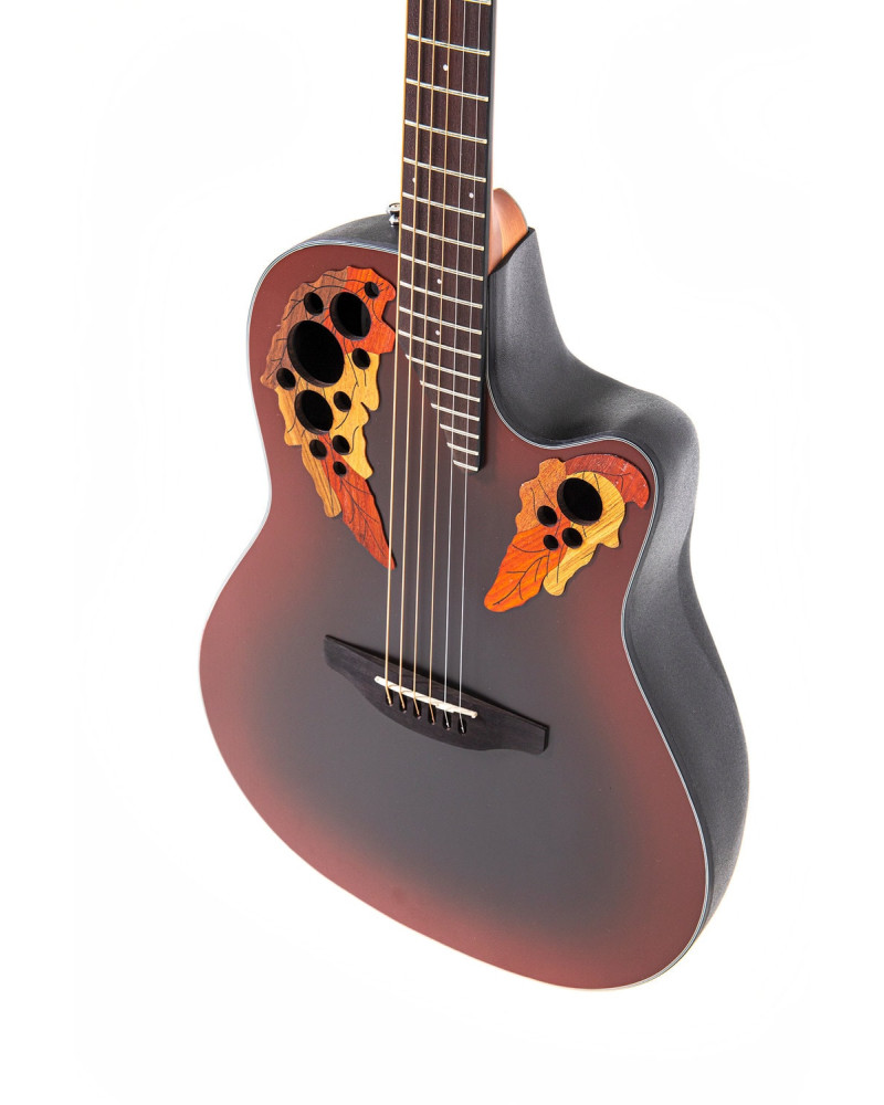 Ovation E – akustická kytara Celebrity Elite Mid Cutaway Reverse Red Burst