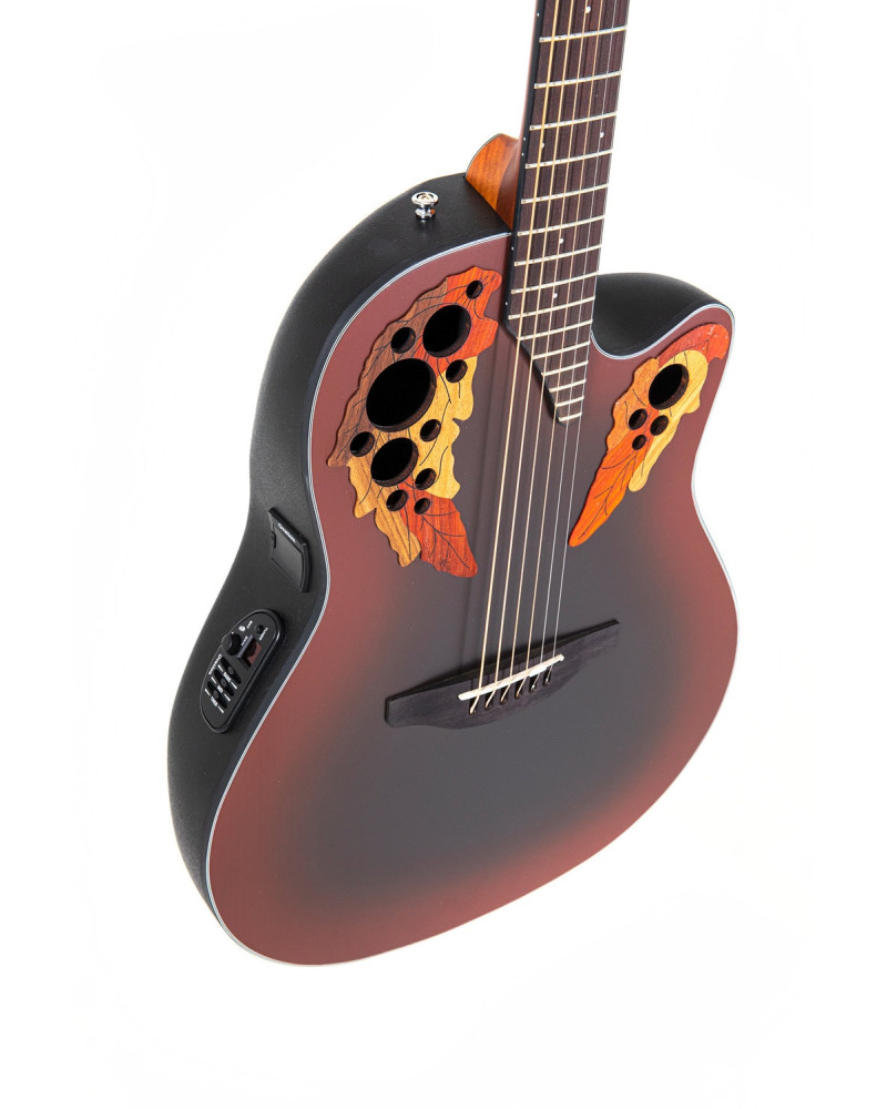 Ovation E – akustická kytara Celebrity Elite Mid Cutaway Reverse Red Burst
