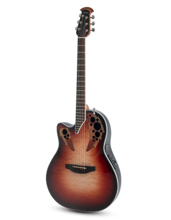 Ovation E – akustická kytara Celebrity Elite Plus Mid Cutaway Lefthand Ruby Burst