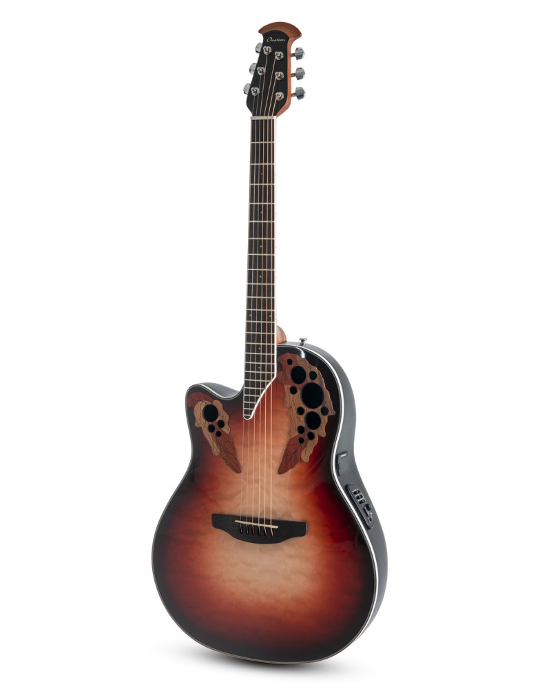 Ovation E – akustická kytara Celebrity Elite Plus Mid Cutaway Lefthand Ruby Burst