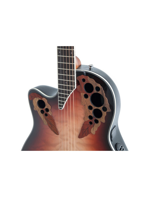Ovation E – akustická kytara Celebrity Elite Plus Mid Cutaway Lefthand Ruby Burst