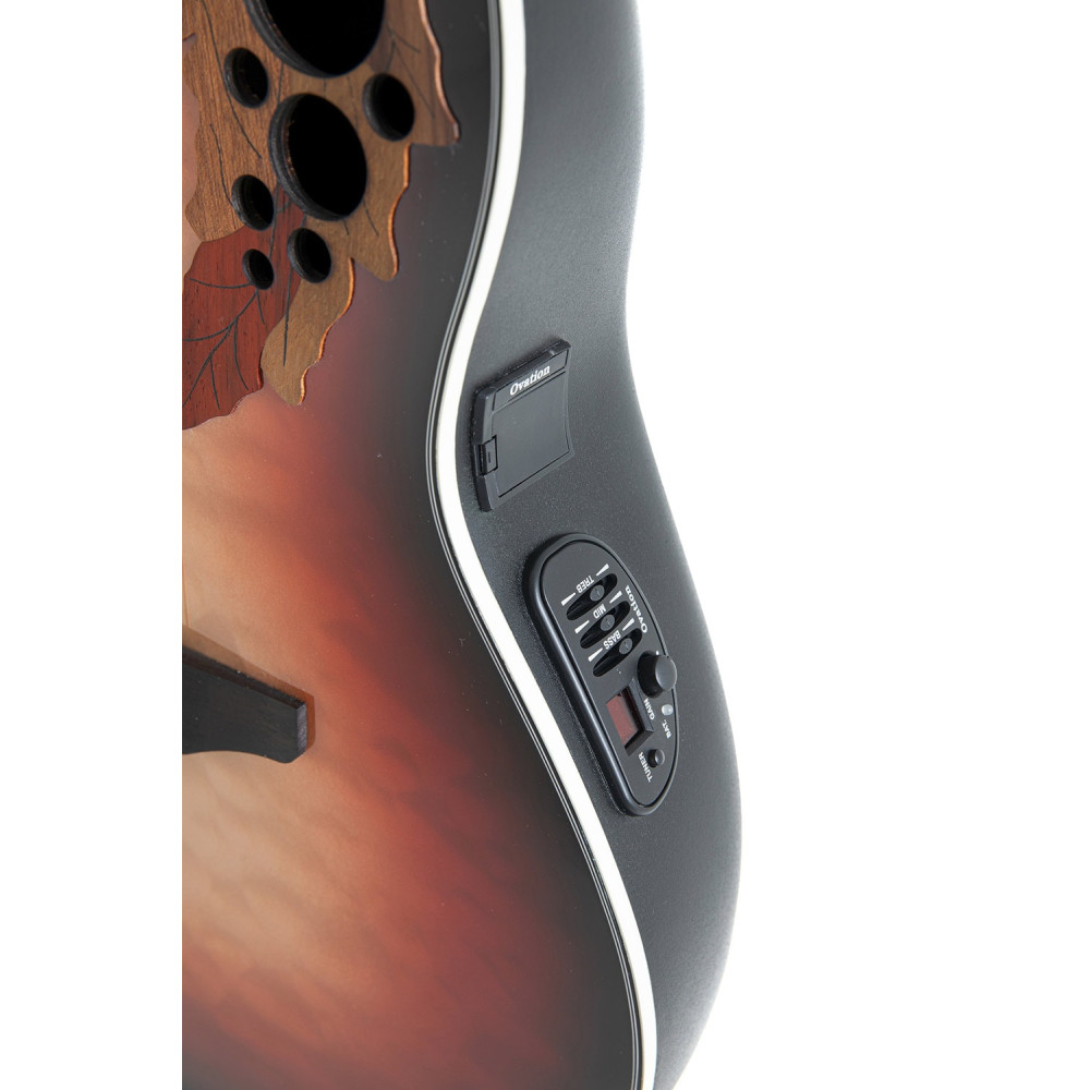 Ovation E – akustická kytara Celebrity Elite Plus Mid Cutaway Lefthand Ruby Burst