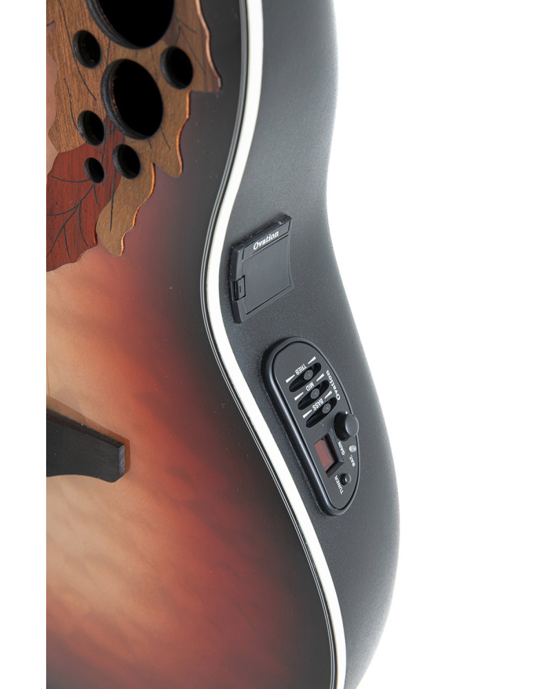 Ovation E – akustická kytara Celebrity Elite Plus Mid Cutaway Lefthand Ruby Burst