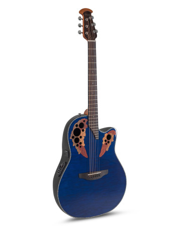 Ovation E – akustická kytara Celebrity Elite Plus Mid Cutaway Blue Transparent Quilt