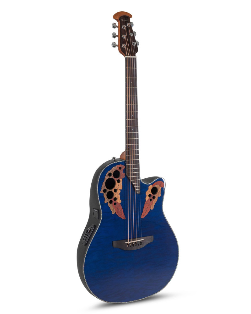 Ovation E – akustická kytara Celebrity Elite Plus Mid Cutaway Blue Transparent Quilt