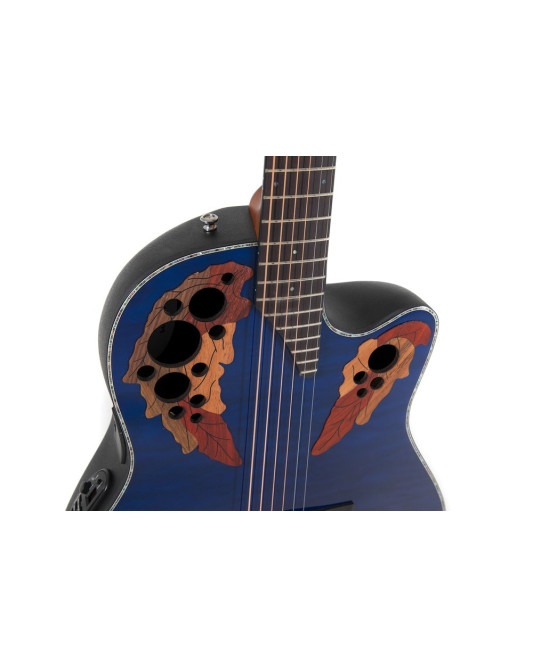 Ovation E – akustická kytara Celebrity Elite Plus Mid Cutaway Blue Transparent Quilt