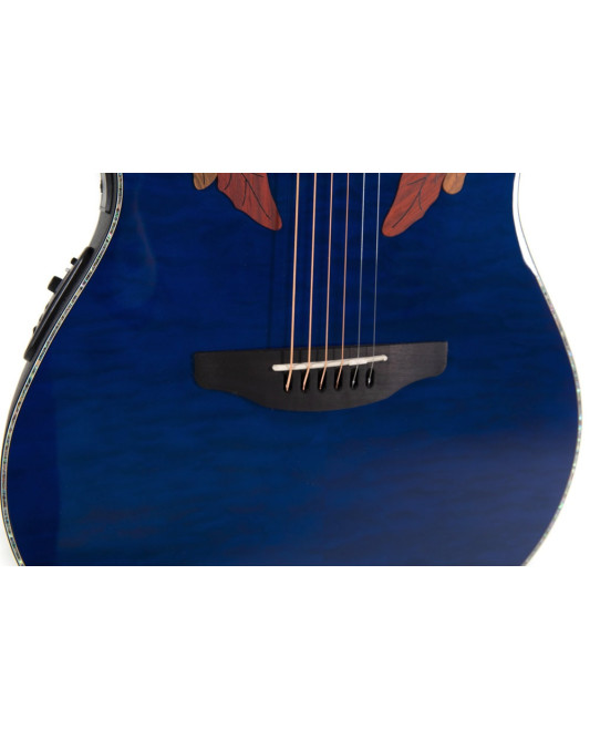 Ovation E – akustická kytara Celebrity Elite Plus Mid Cutaway Blue Transparent Quilt