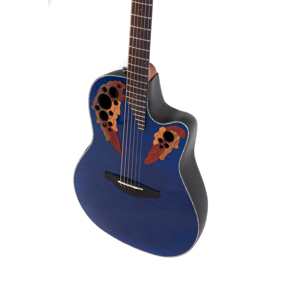 Ovation E – akustická kytara Celebrity Elite Plus Mid Cutaway Blue Transparent Quilt