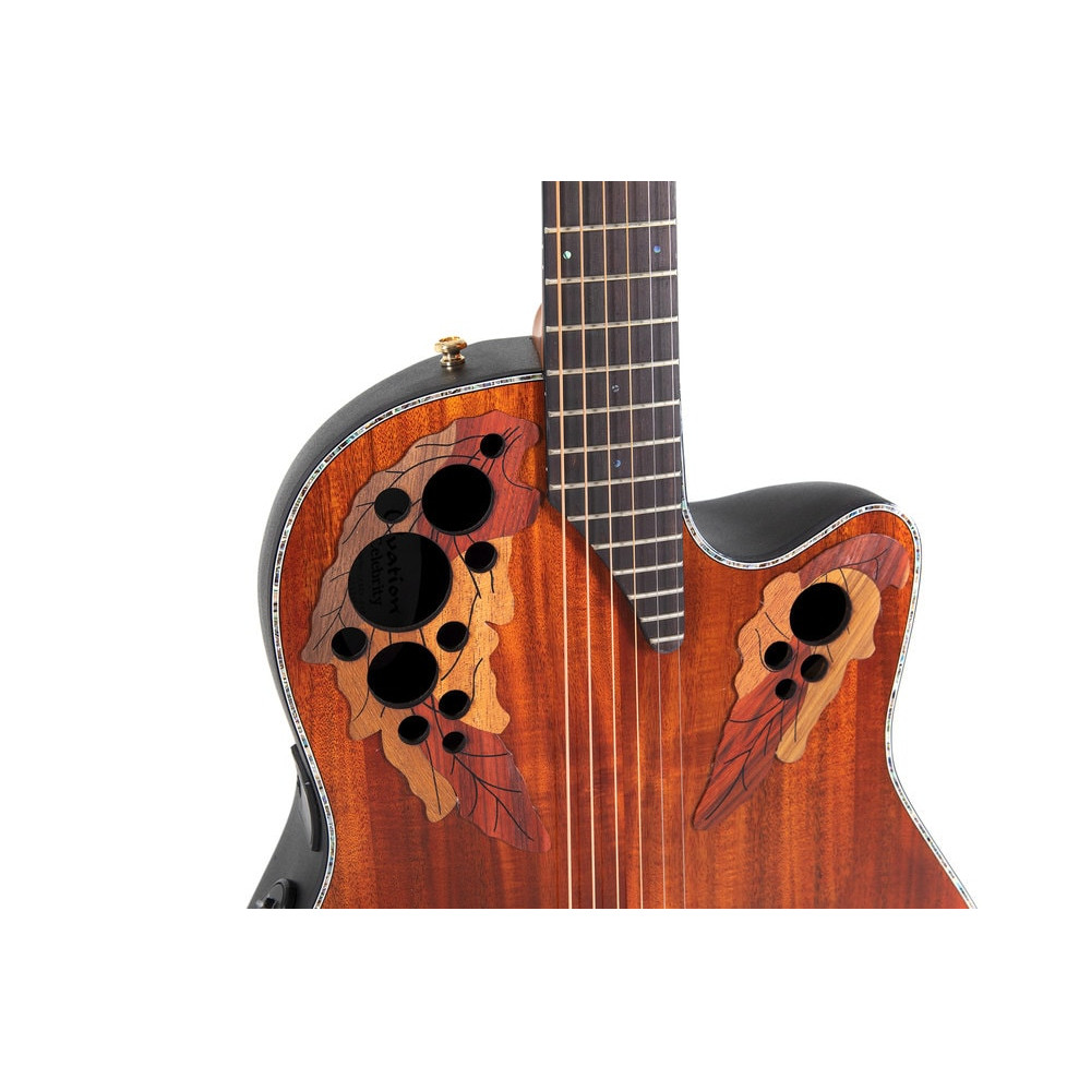 Ovation E – akustická kytara Celebrity Elite Plus Mid Cutaway Figured Koa