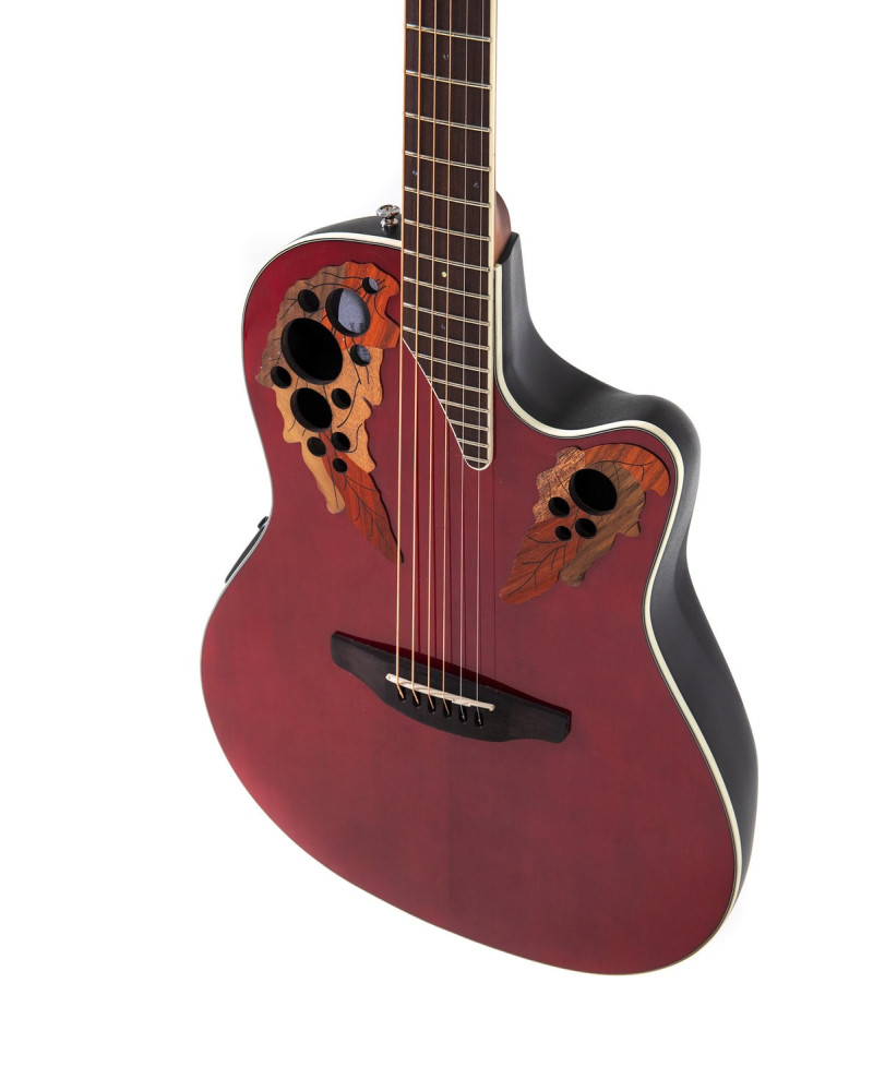 Ovation E – akustická kytara Celebrity Elite Super Shallow Cutaway Ruby Red