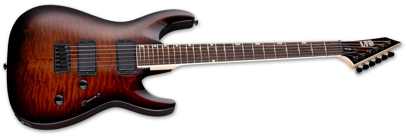 LTD MH-200HT QM Dark Brown Sunburst angled