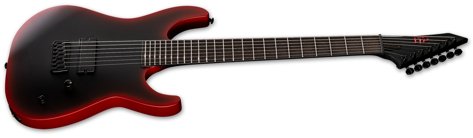 LTD M-7HT Baritone Black Metal II Black Red Burst Satin angled