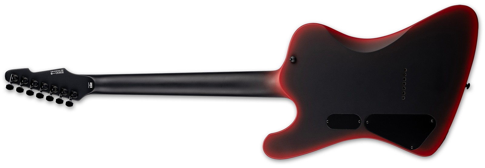 LTD Phoenix-7 Baritone Black Metal II Black Red Burst Satin back