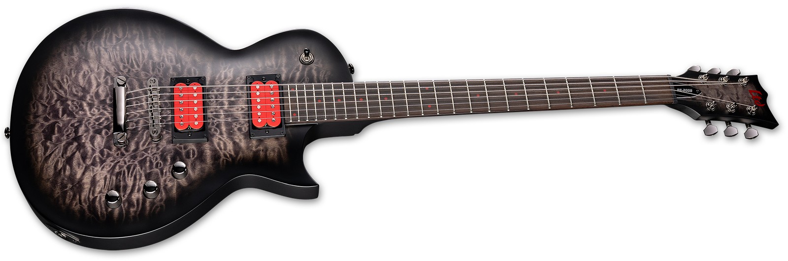 LTD BB-200 Baritone QM See Thru Black Sunburst Satin angled